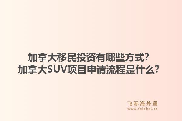 加拿大移民投资有哪些方式？加拿大SUV项目申请流程是什么？
